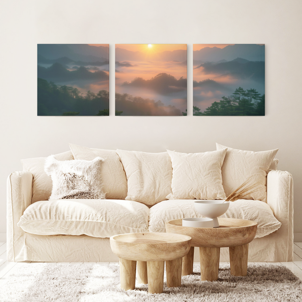 Landscape Sunrise,Square Triple Frameless Canvas Painting
