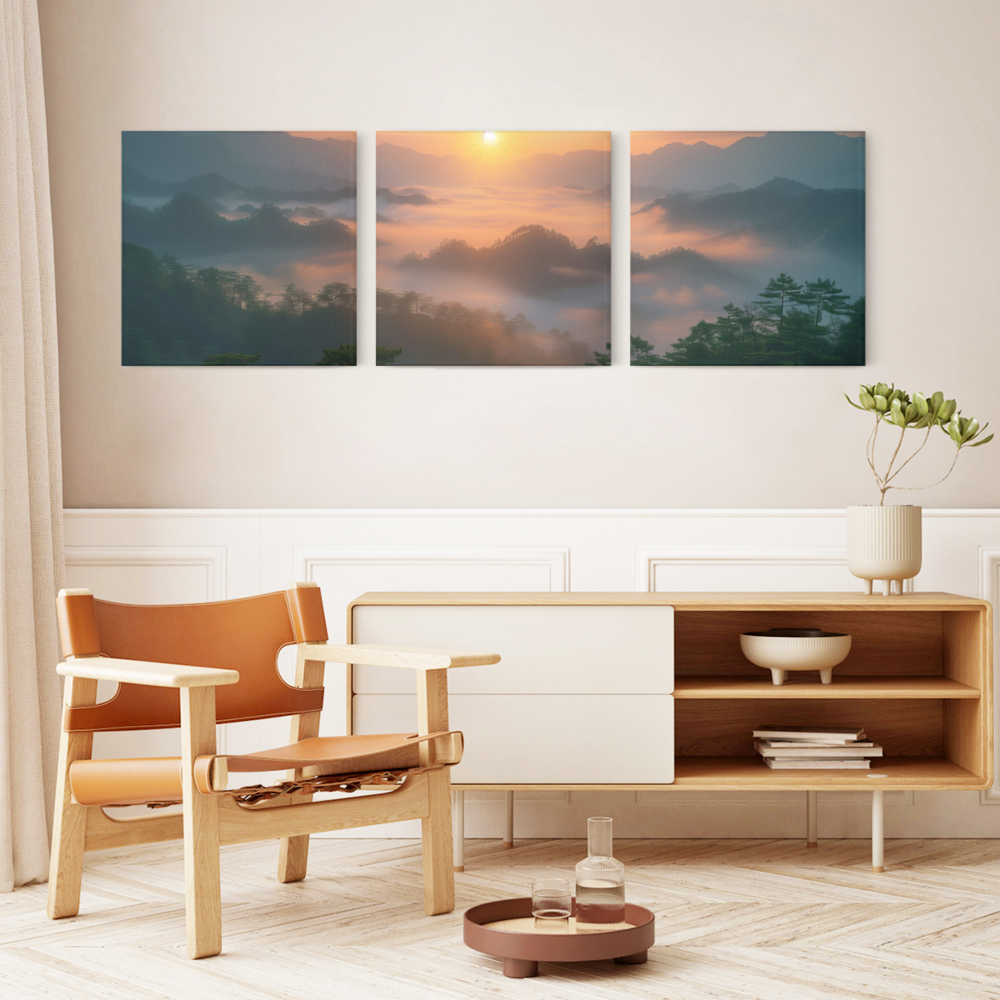 Landscape Sunrise,Square Triple Frameless Canvas Painting
