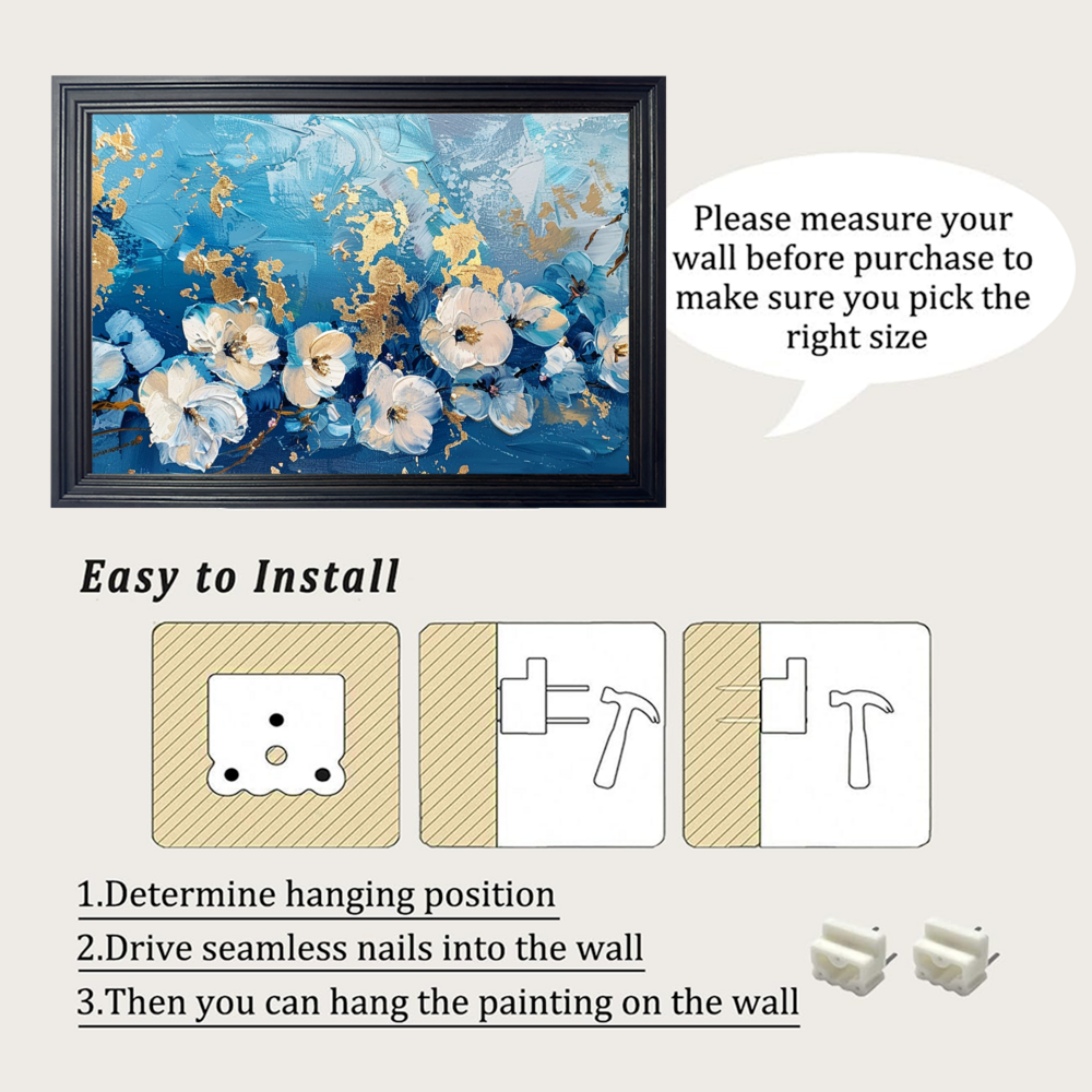 Blue Oil Painting Style Flower Creative Pattern,Horizontal Framed Simple Decorative Canvas Painting