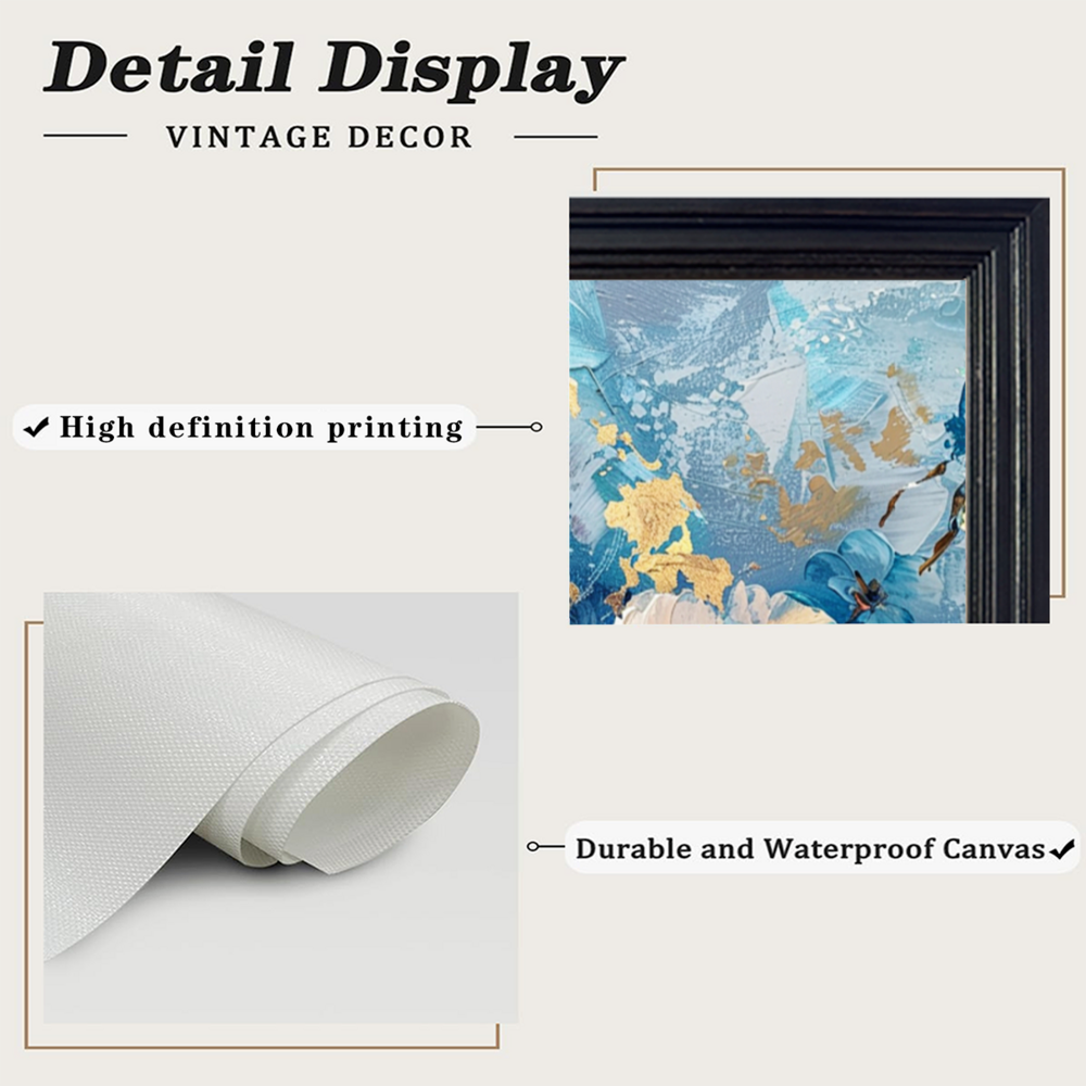 Blue Oil Painting Style Flower Creative Pattern,Horizontal Framed Simple Decorative Canvas Painting