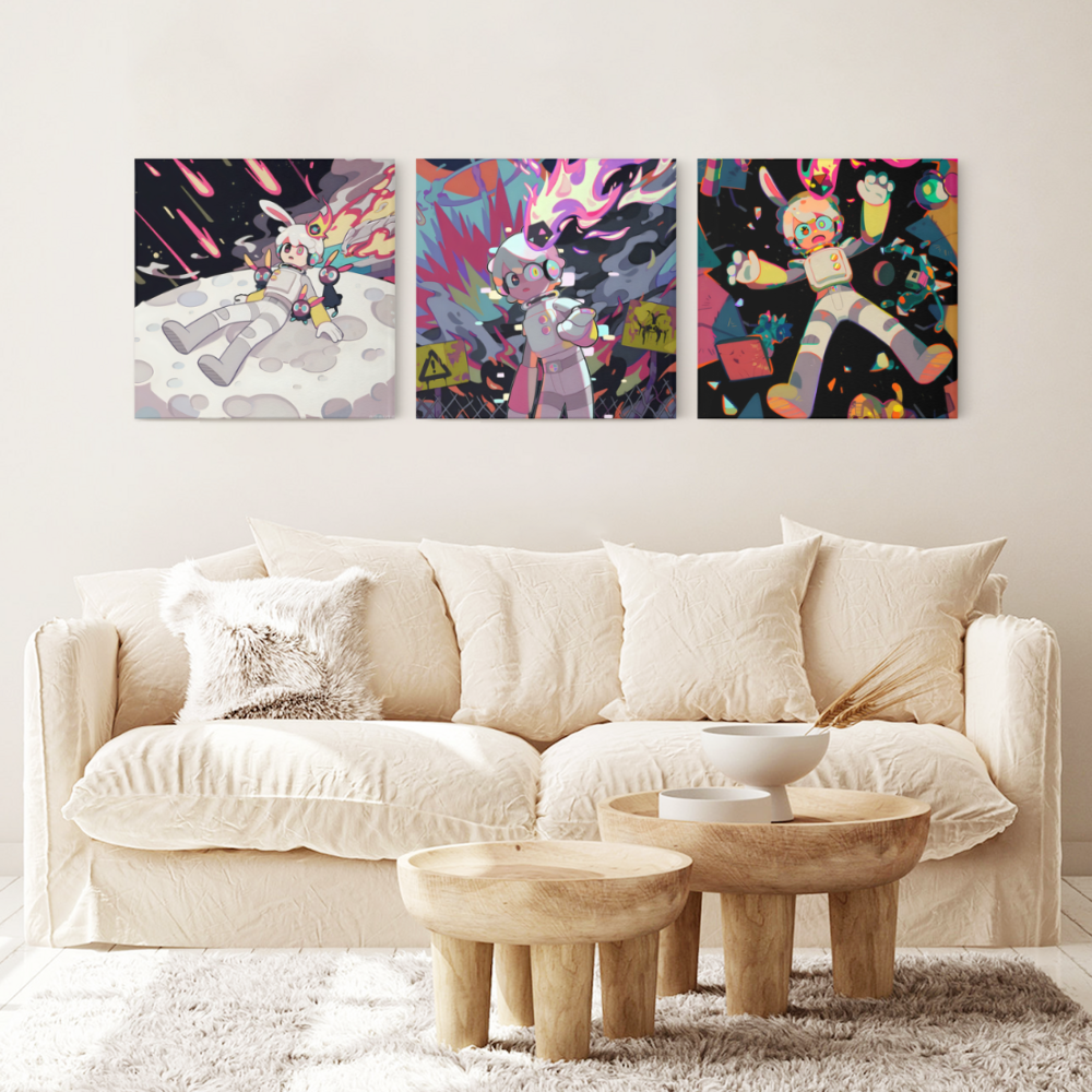 Colorful Graffiti Astronaut,Square Triple Frameless Canvas Painting