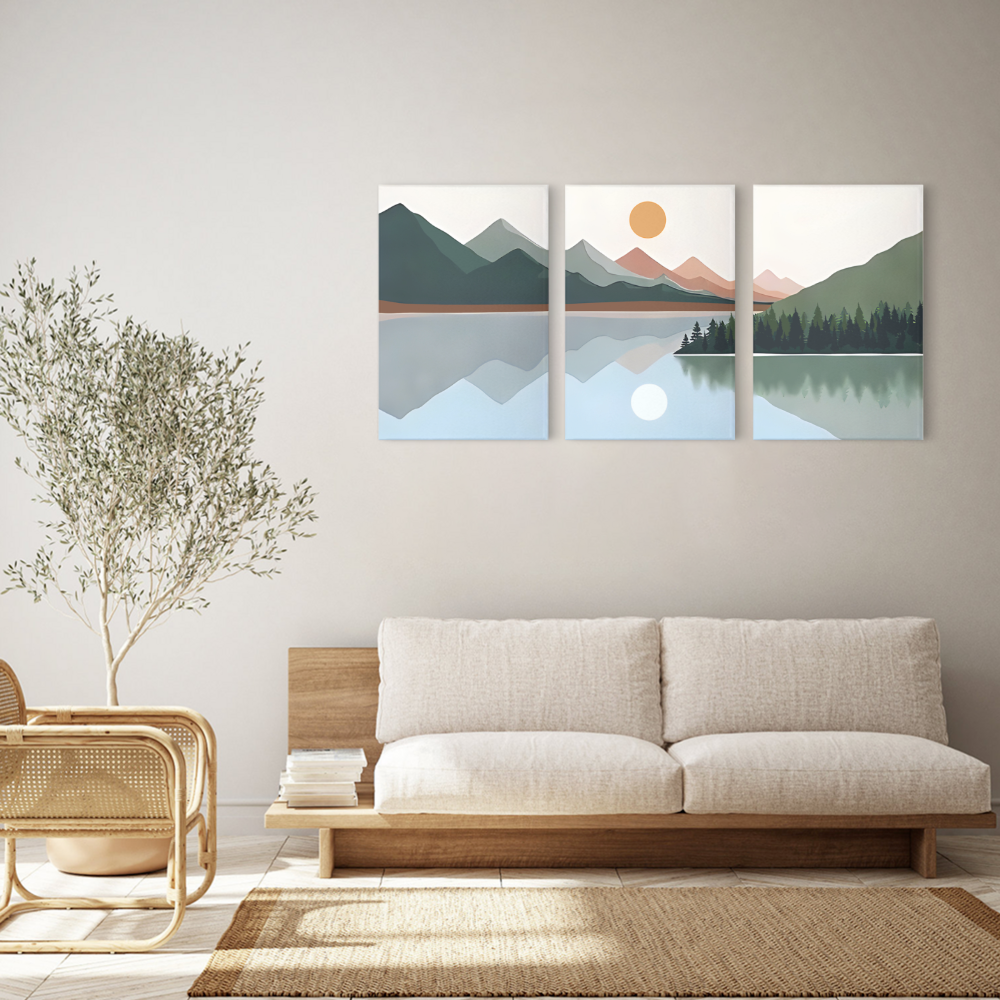 Landscape Illustration Creative,Triple Frameless Canvas Painting