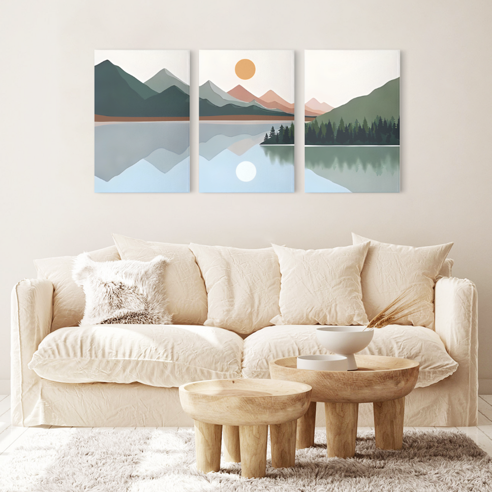 Landscape Illustration Creative,Triple Frameless Canvas Painting