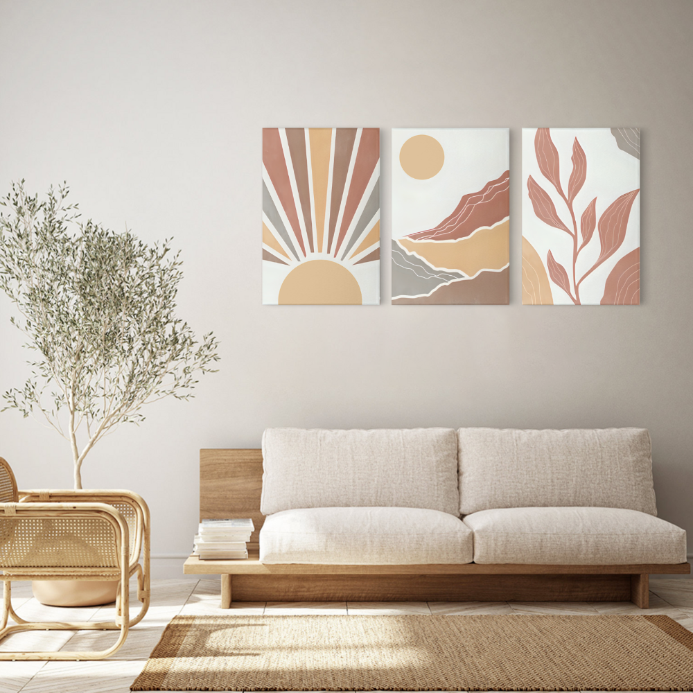 Abstract Landscape Nordic Style,Triple Frameless Canvas Painting