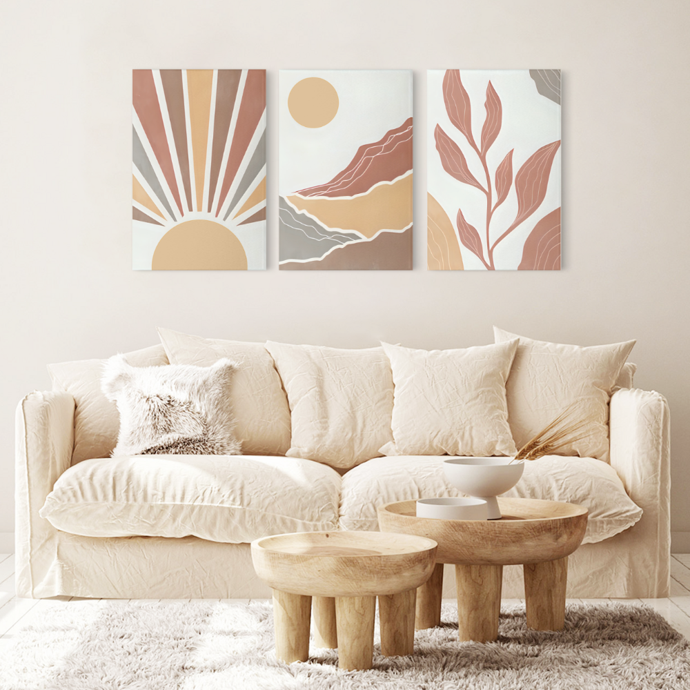 Abstract Landscape Nordic Style,Triple Frameless Canvas Painting