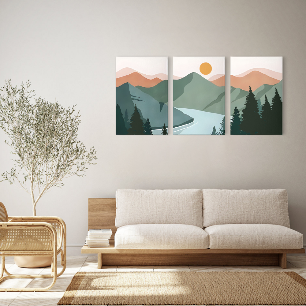 Flat Landscape Creative Design,Triple Frameless Canvas Painting