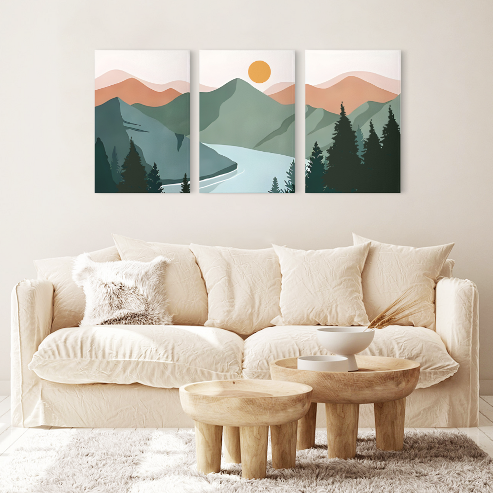 Flat Landscape Creative Design,Triple Frameless Canvas Painting