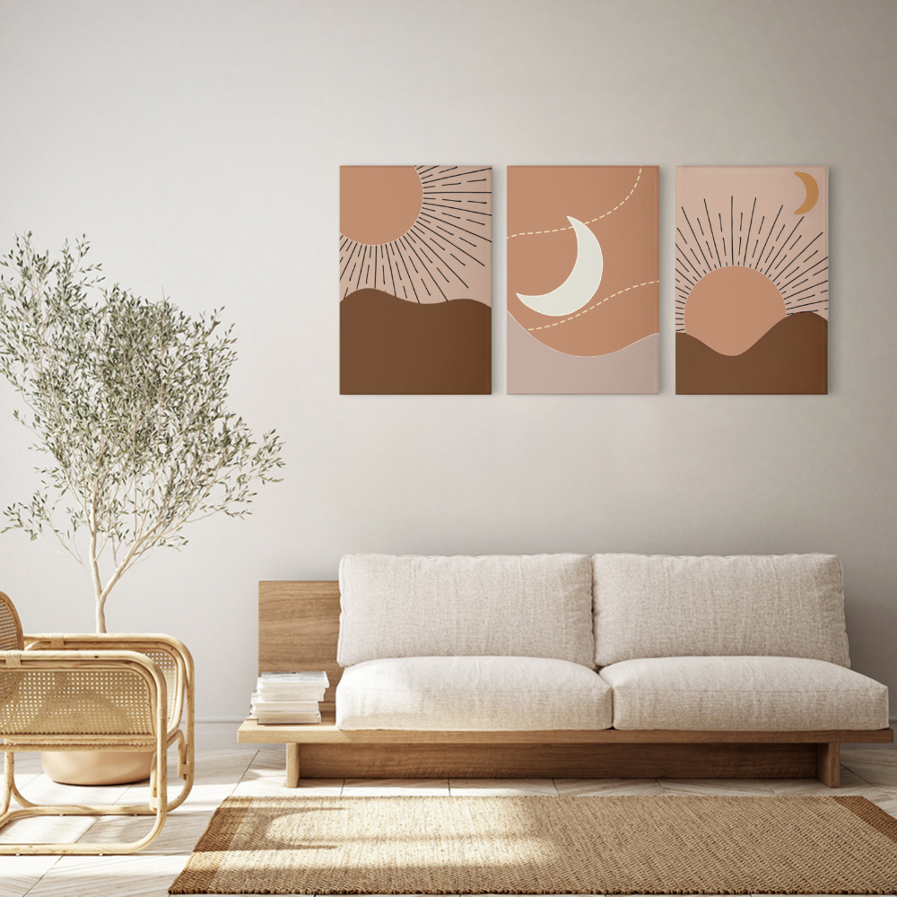 Bohemian Style Landscape Ideas,Triple Frameless Canvas Painting