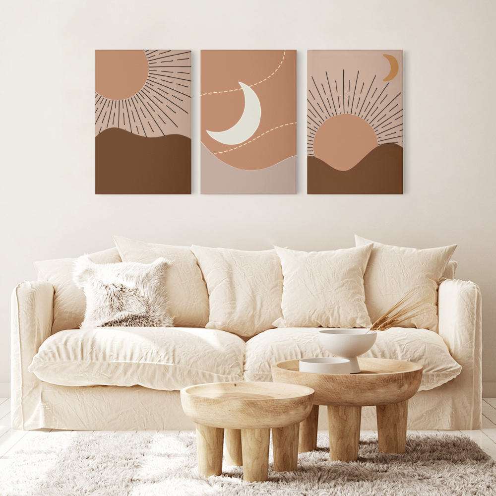 Bohemian Style Landscape Ideas,Triple Frameless Canvas Painting