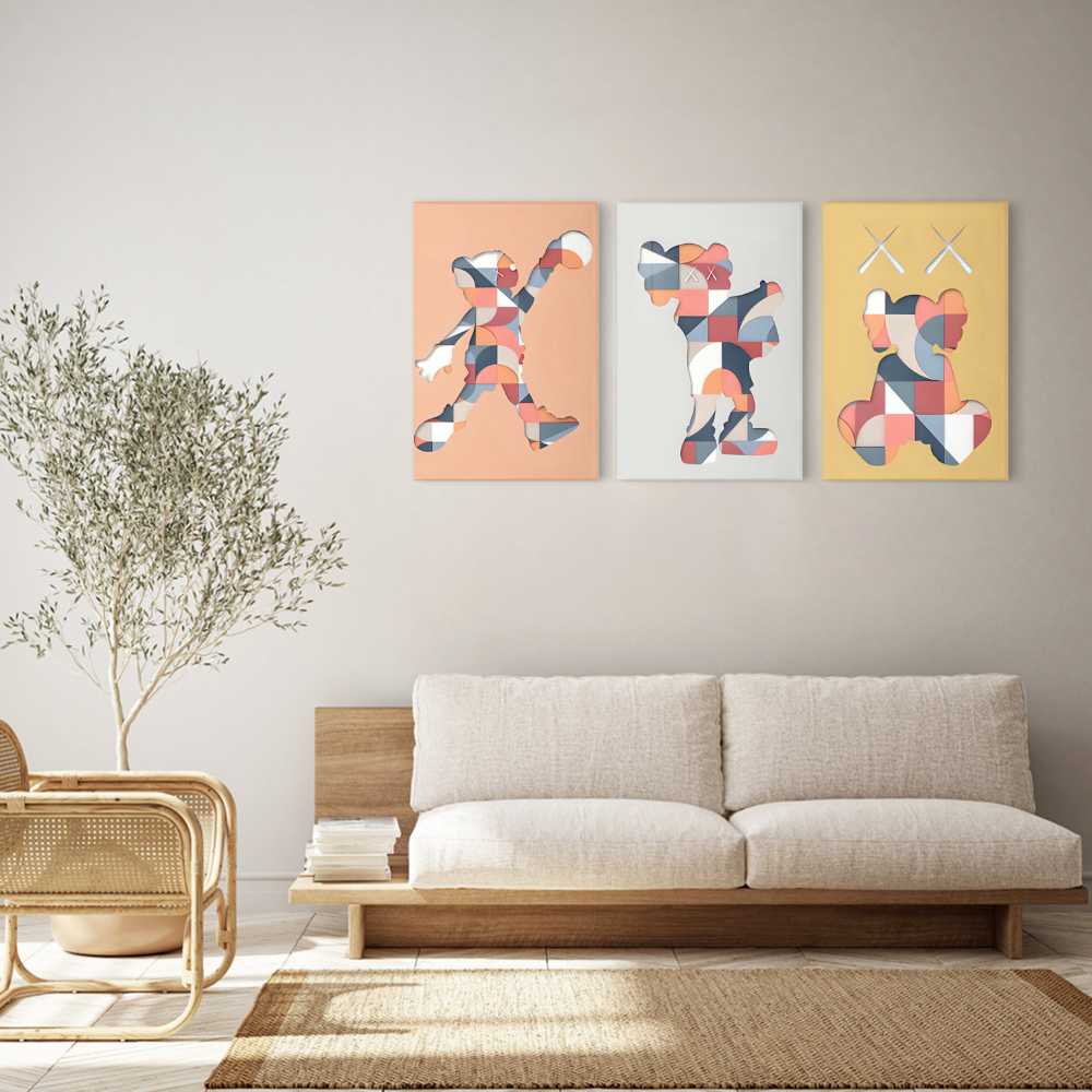 Violent Bear Creative Design,Triple Frameless Canvas Painting
