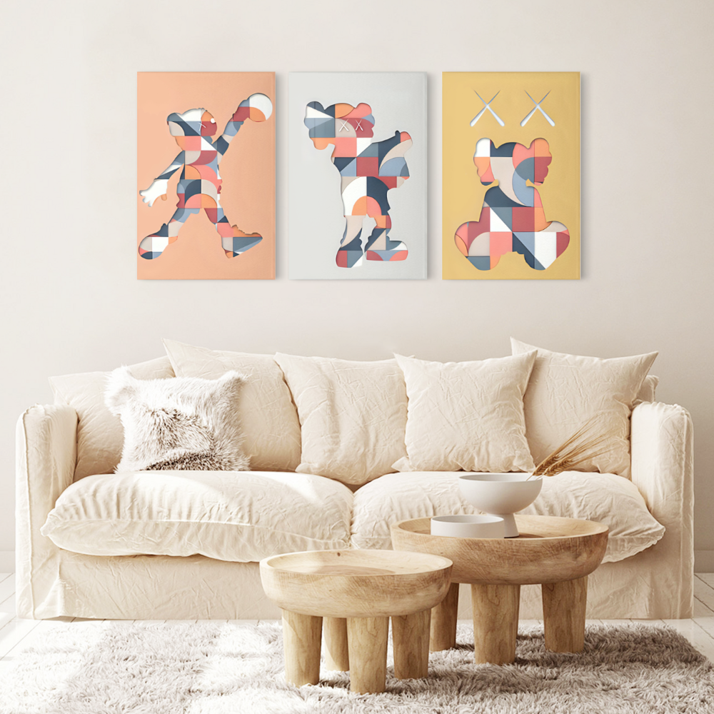 Violent Bear Creative Design,Triple Frameless Canvas Painting