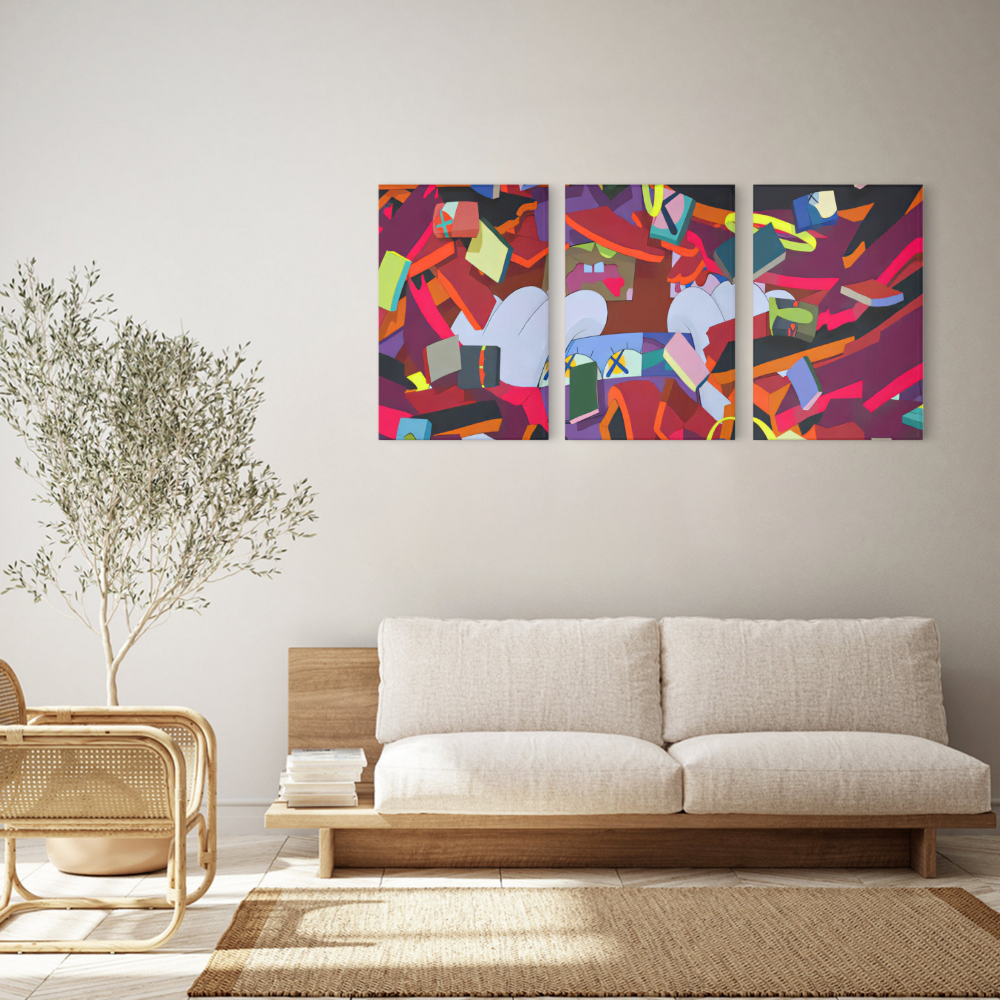 Abstract Graffiti Pattern Design,Triple Frameless Canvas Painting