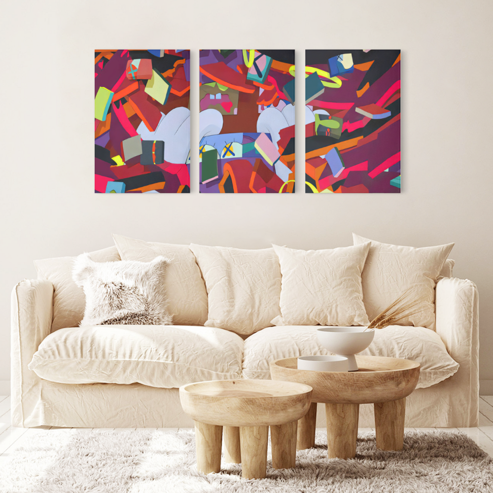 Abstract Graffiti Pattern Design,Triple Frameless Canvas Painting