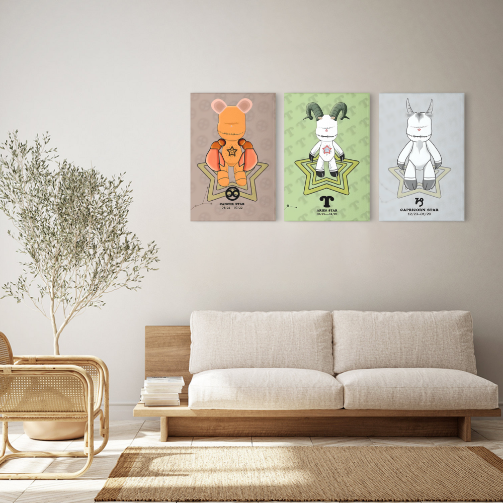 Trendy Violent Bear Creative Pattern Design,Triple Frameless Canvas Painting