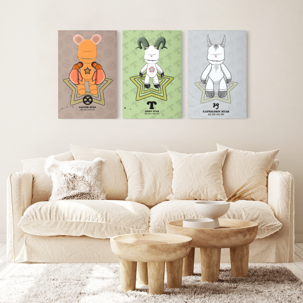 Trendy Violent Bear Creative Pattern Design,Triple Frameless Canvas Painting