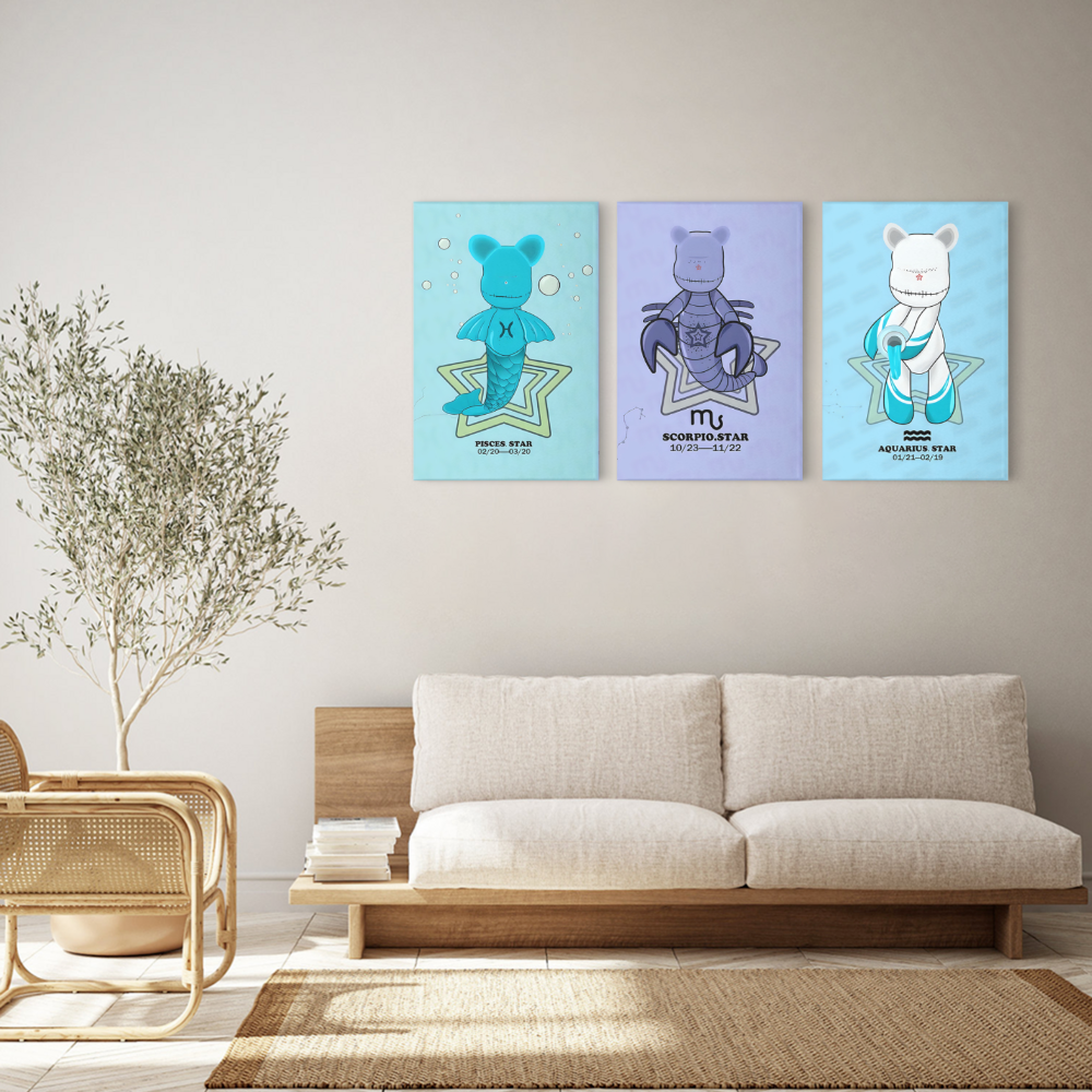 Violent Bear Constellation Creative Pattern Design,Triple Frameless Canvas Painting