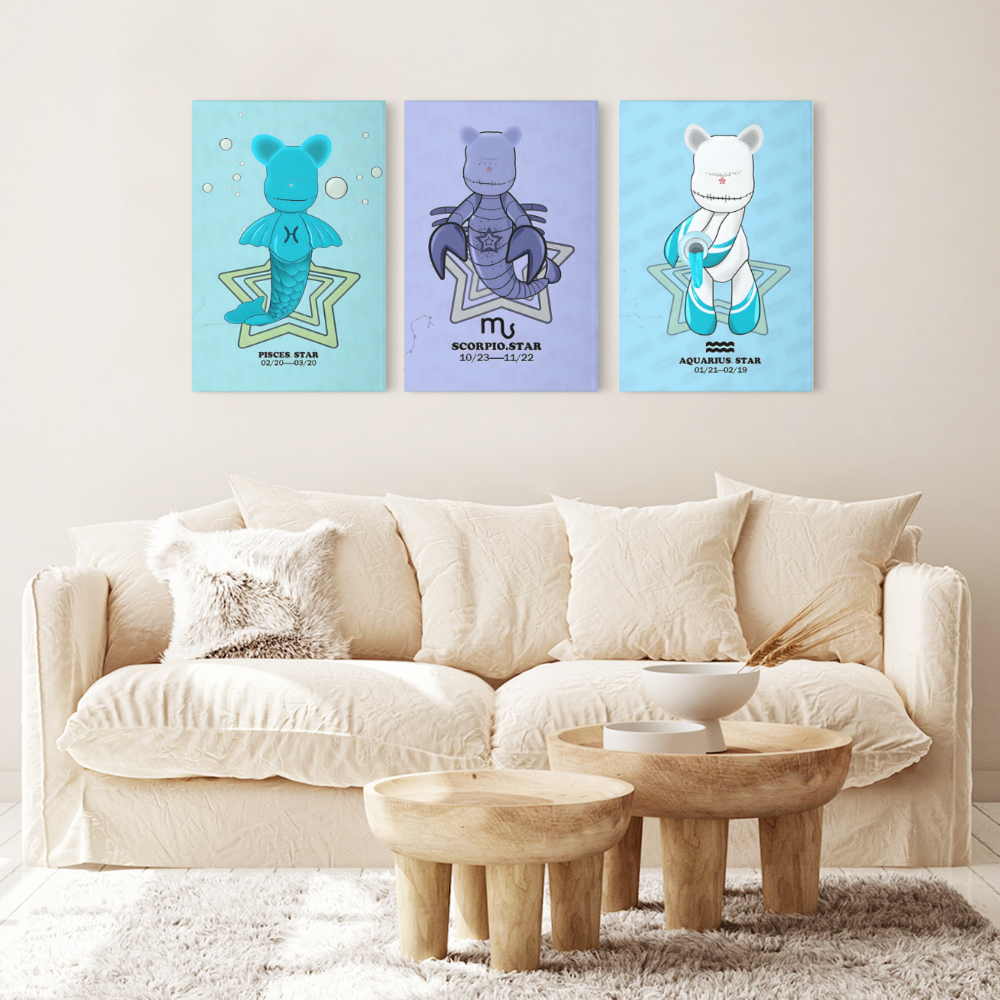 Violent Bear Constellation Creative Pattern Design,Triple Frameless Canvas Painting