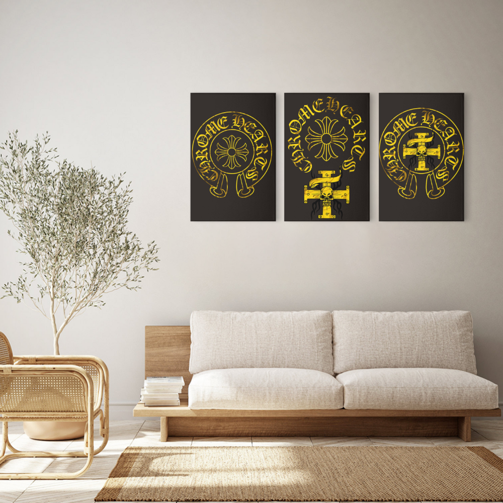 Gold  Creative Pattern,Triple Frameless Canvas Painting