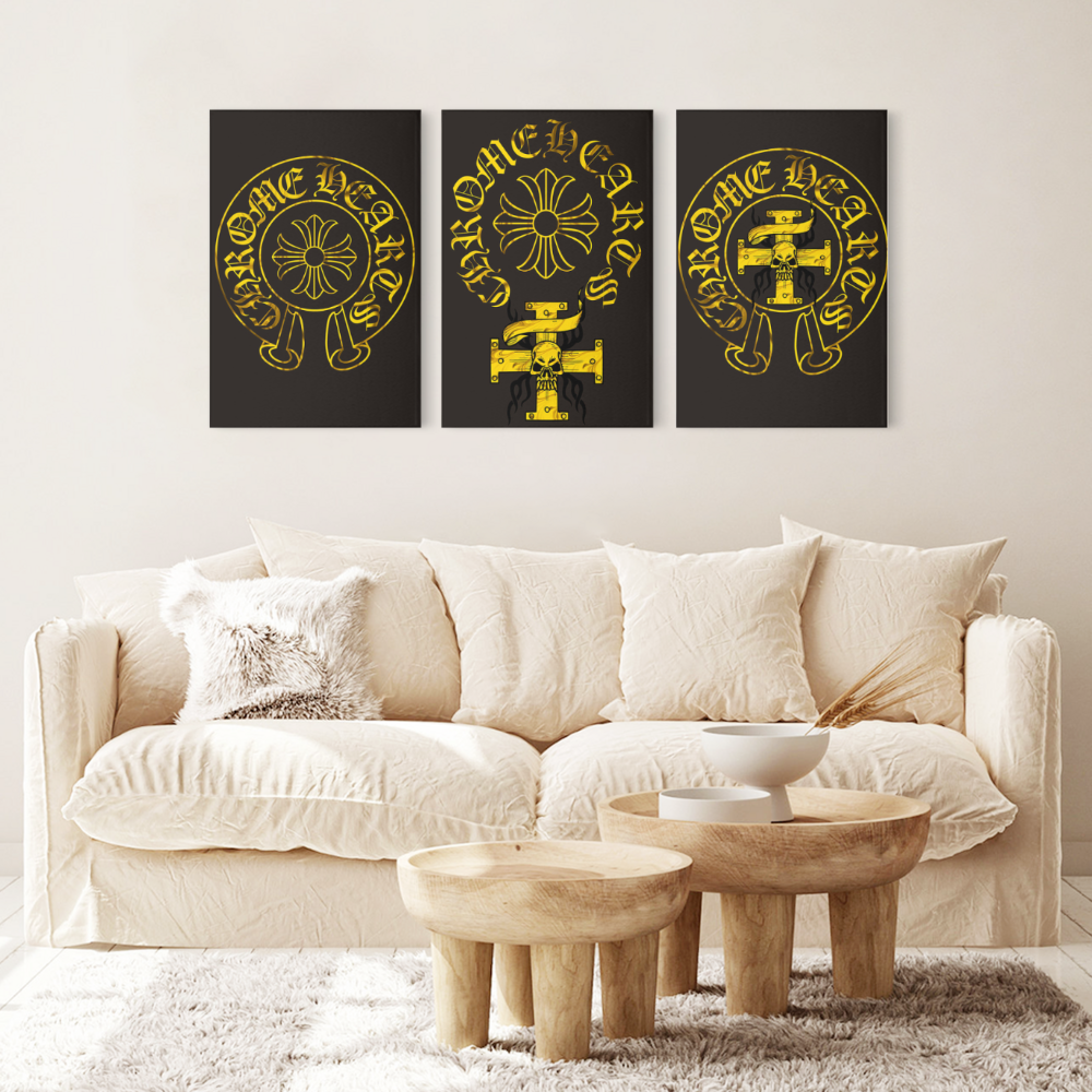 Gold  Creative Pattern,Triple Frameless Canvas Painting