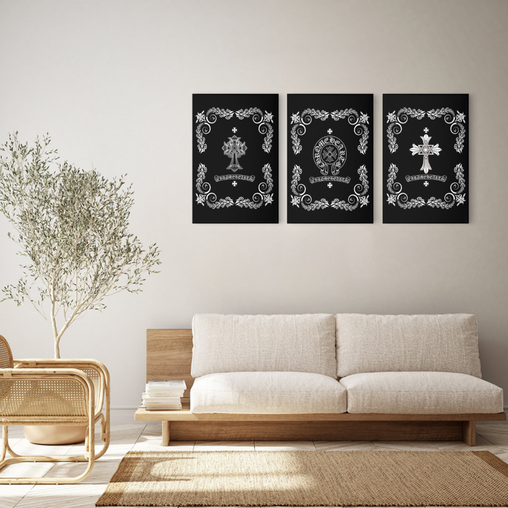 Creative Lace Chrome Heart Pattern,Triple Frameless Canvas Painting