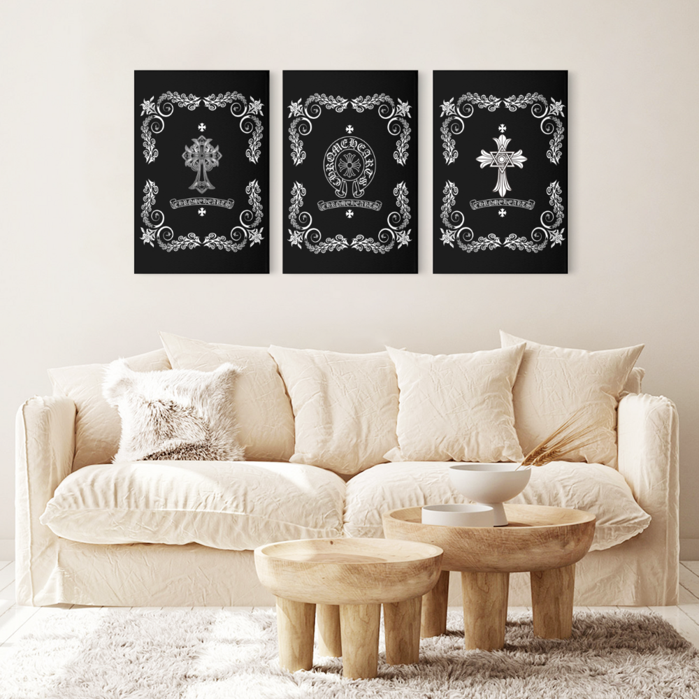 Creative Lace Chrome Heart Pattern,Triple Frameless Canvas Painting
