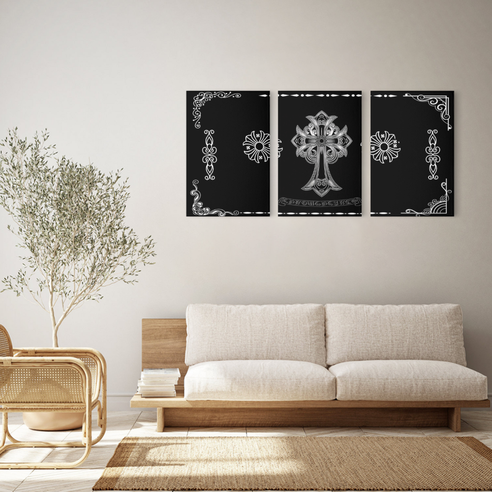 Lace Cross Creative Pattern,Triple Frameless Canvas Painting