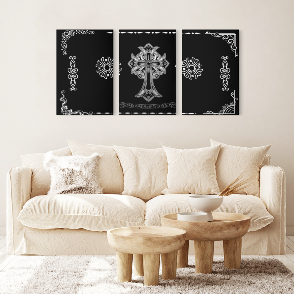 Lace Cross Creative Pattern,Triple Frameless Canvas Painting