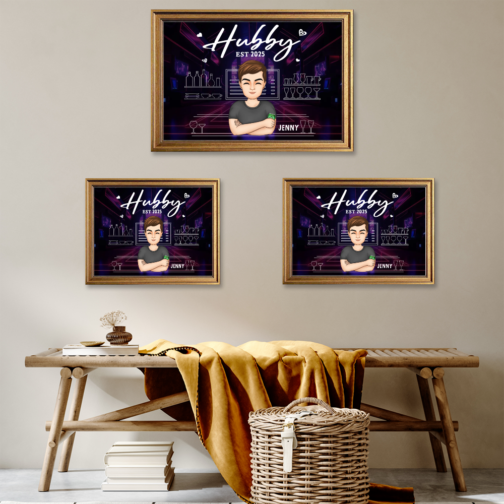 Husband Wife Bar - Personalized Horizontal Frame Simple Decorative Canvas Painting