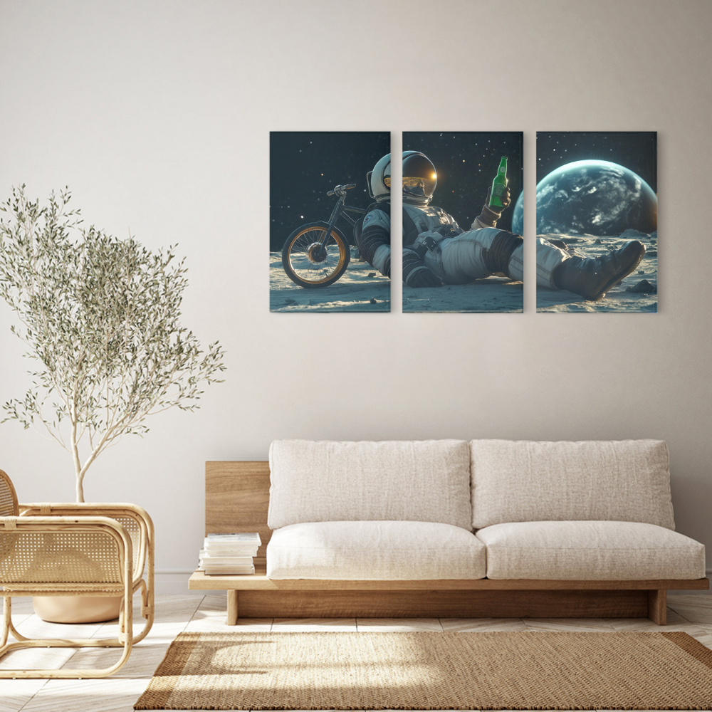 Astronauts In Space,Triple Frameless Canvas Painting