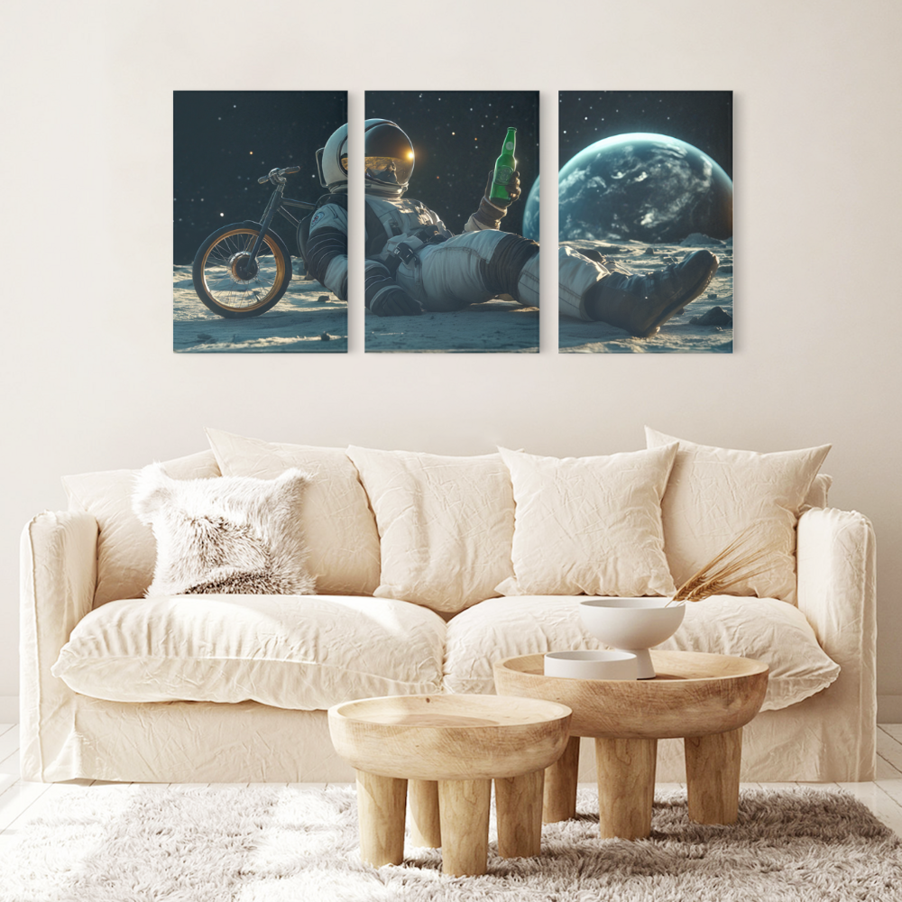 Astronauts In Space,Triple Frameless Canvas Painting