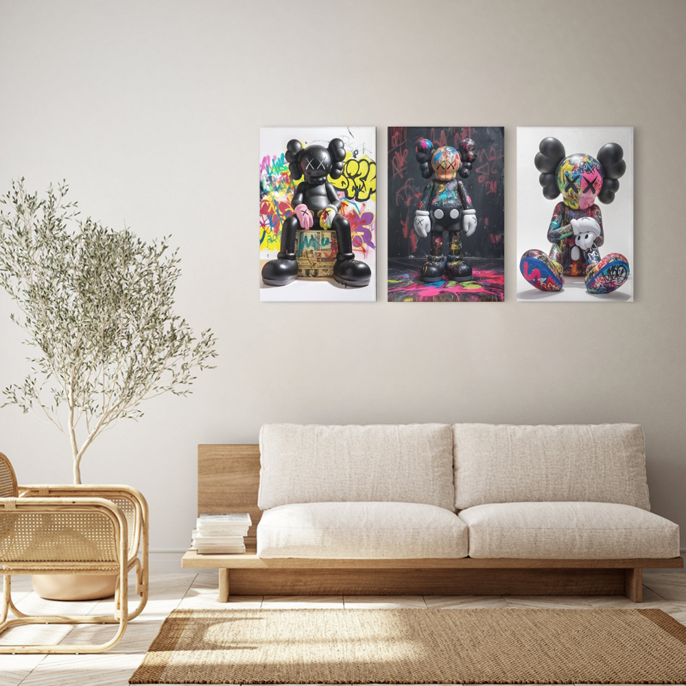 Colorful Bear Creative Pattern Design,Triple Frameless Canvas Painting