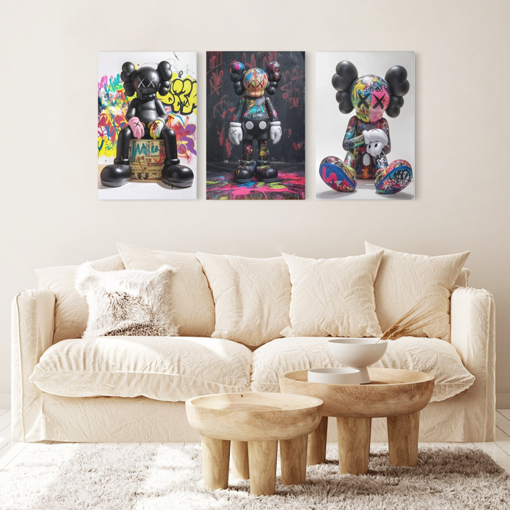 Colorful Bear Creative Pattern Design,Triple Frameless Canvas Painting