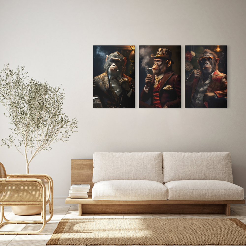 Monkey Boss Creative Pattern Design,Triple Frameless Canvas Painting.