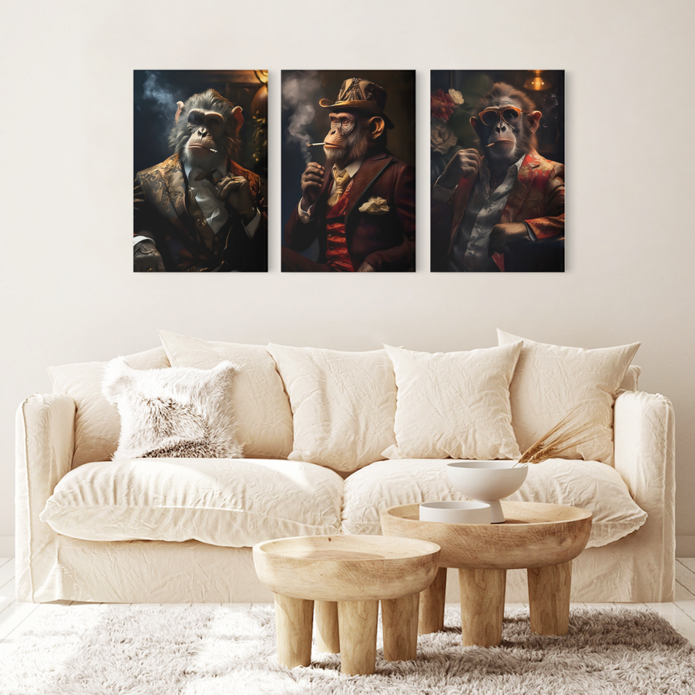 Monkey Boss Creative Pattern Design,Triple Frameless Canvas Painting.