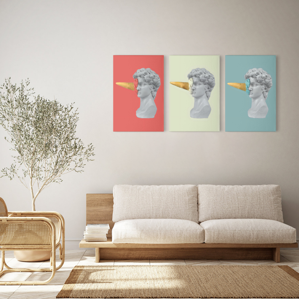 Ice Cream Sculpture Creative Pattern Design,Triple Frameless Canvas Painting.