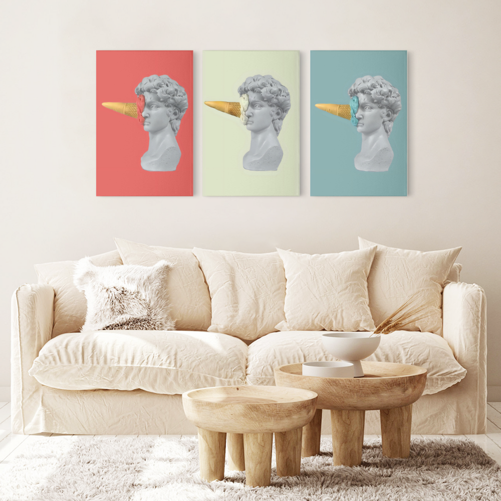 Ice Cream Sculpture Creative Pattern Design,Triple Frameless Canvas Painting.