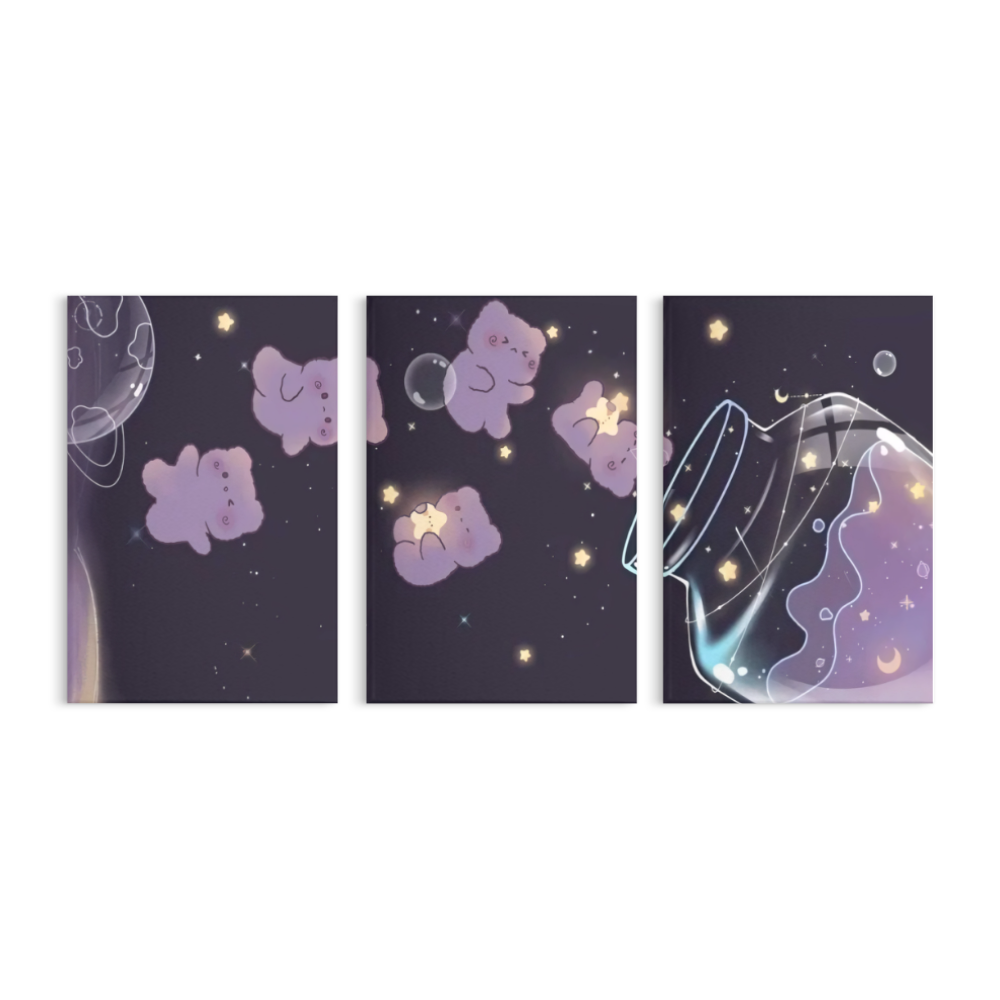 Cute Bear Jar,Triple Frameless Canvas Painting.