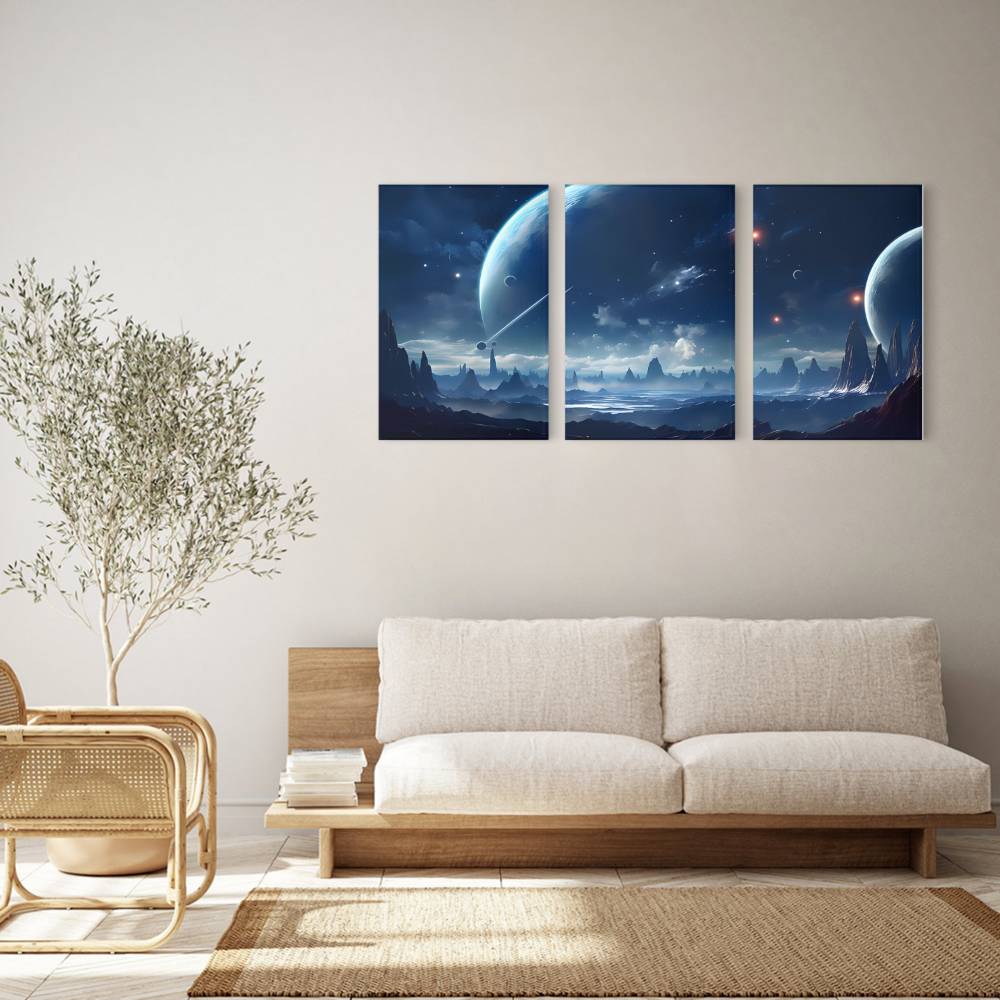 Technology Starry Sky,Triple Frameless Canvas Painting.