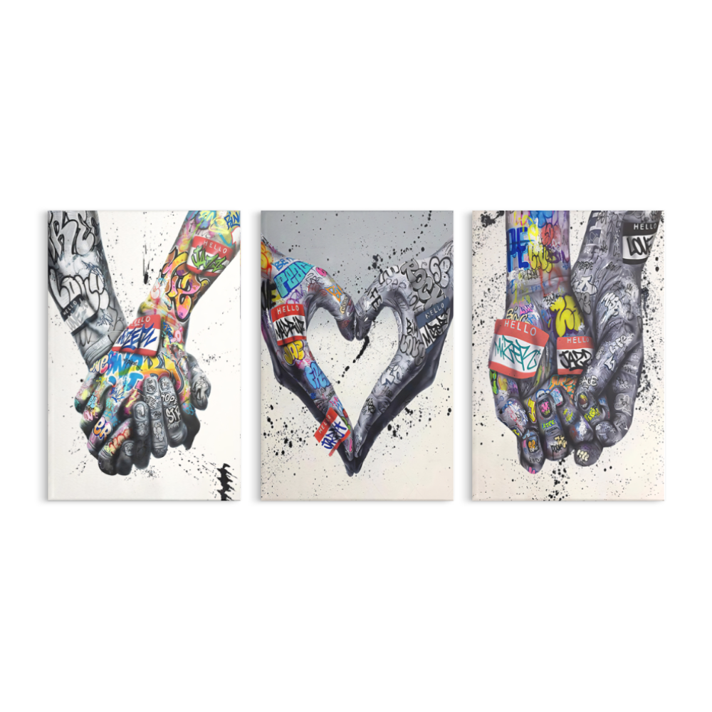 Creative Trendy Cool Gestures,Triple Frameless Canvas Painting.