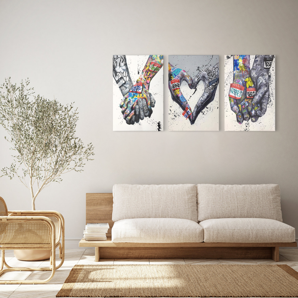 Creative Trendy Cool Gestures,Triple Frameless Canvas Painting.