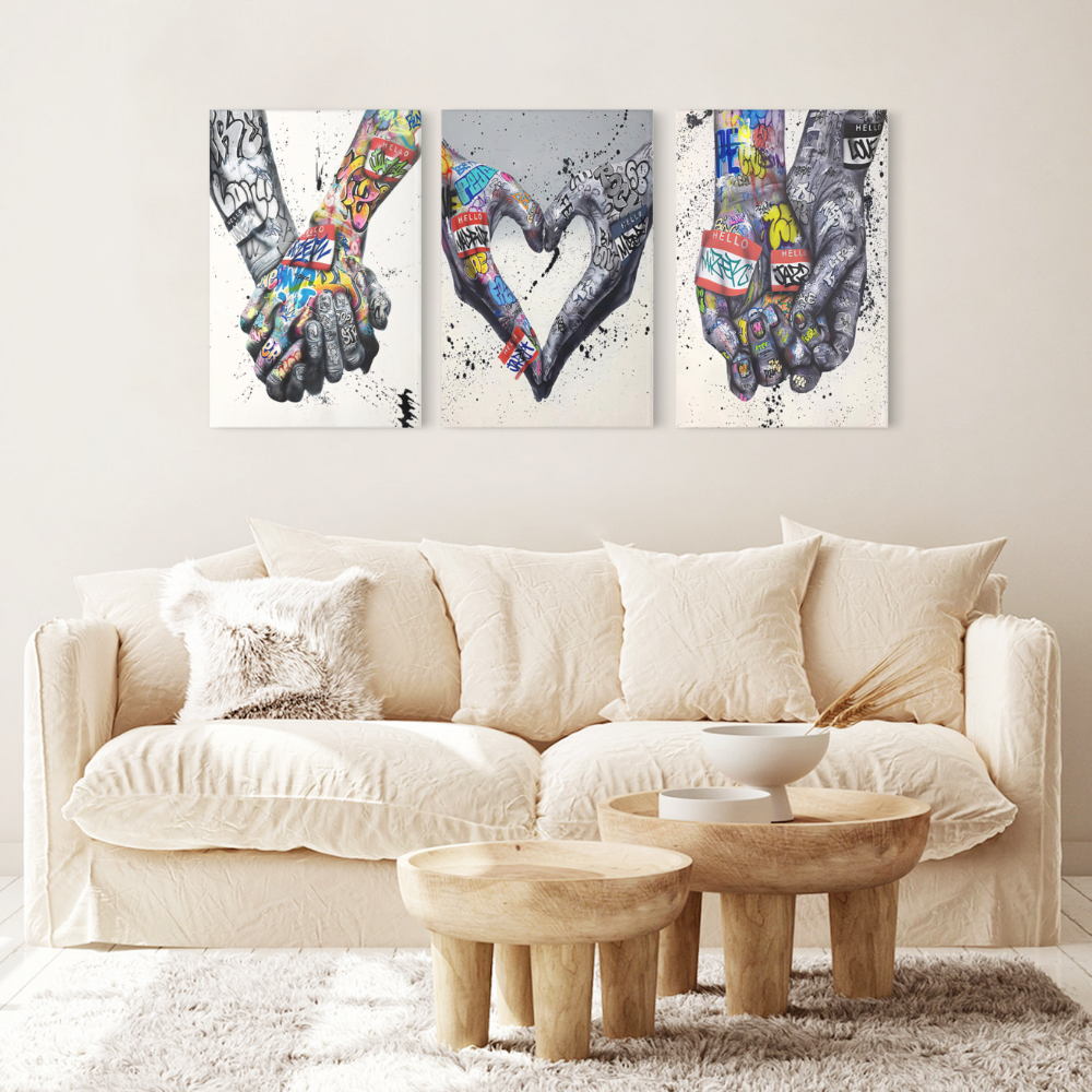 Creative Trendy Cool Gestures,Triple Frameless Canvas Painting.