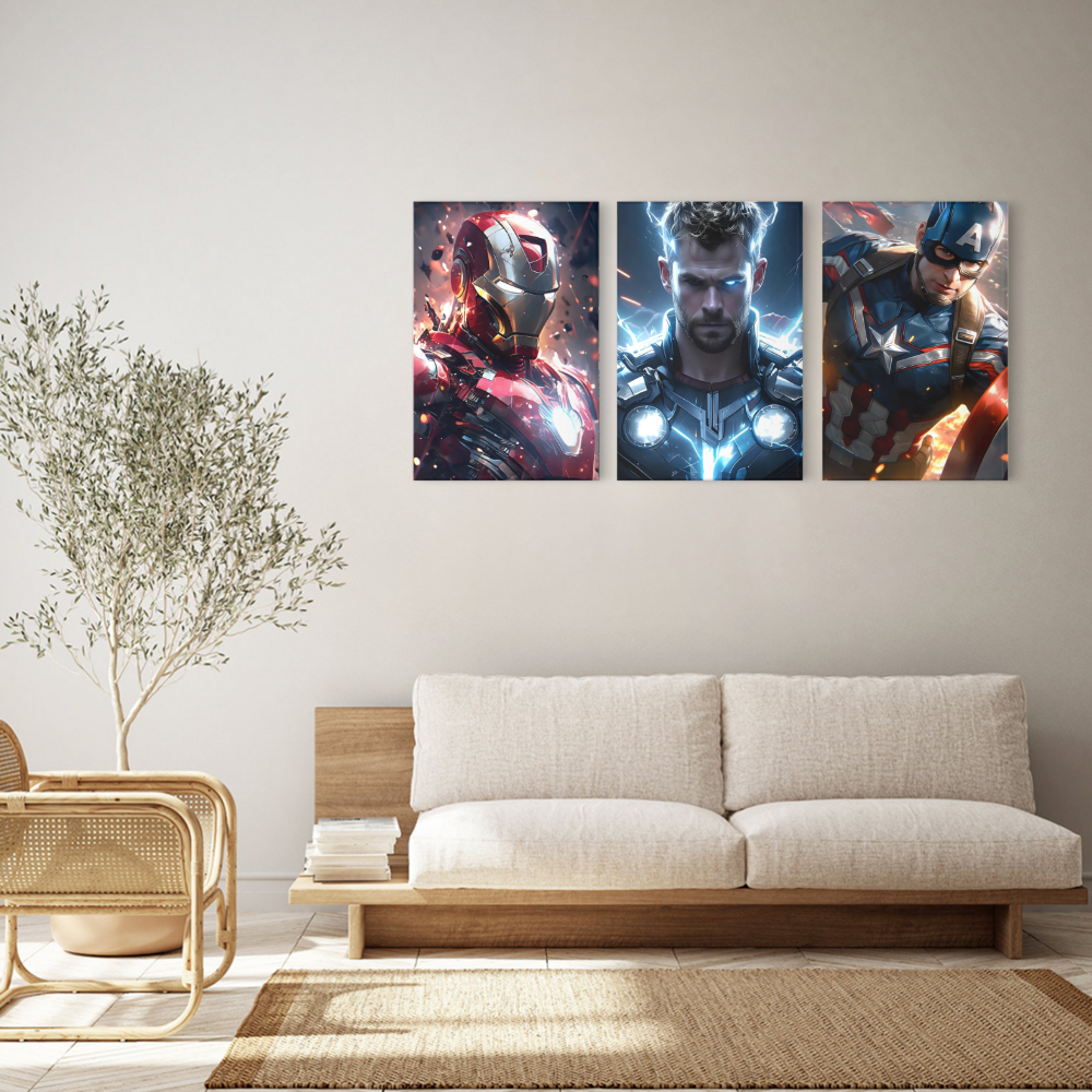 Cool Character Pattern,Triple Frameless Canvas Painting.