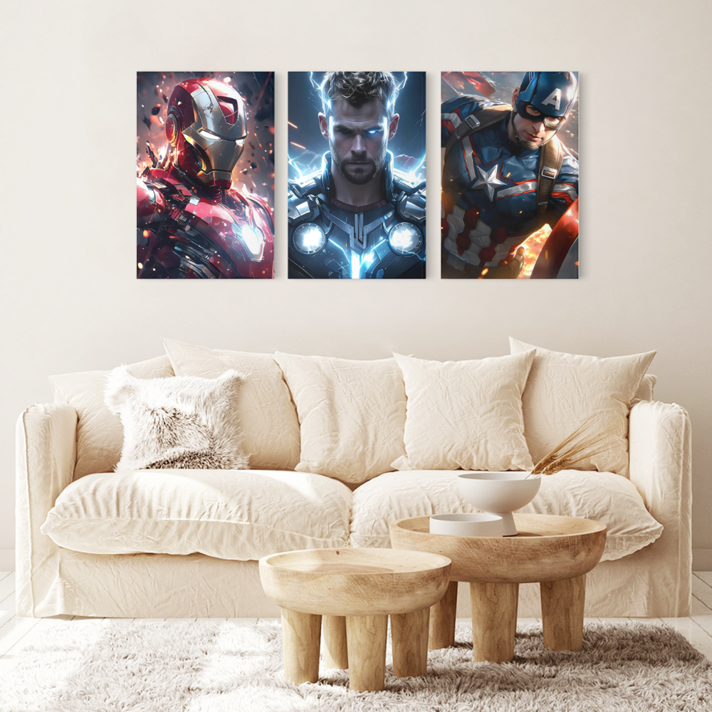 Cool Character Pattern,Triple Frameless Canvas Painting.