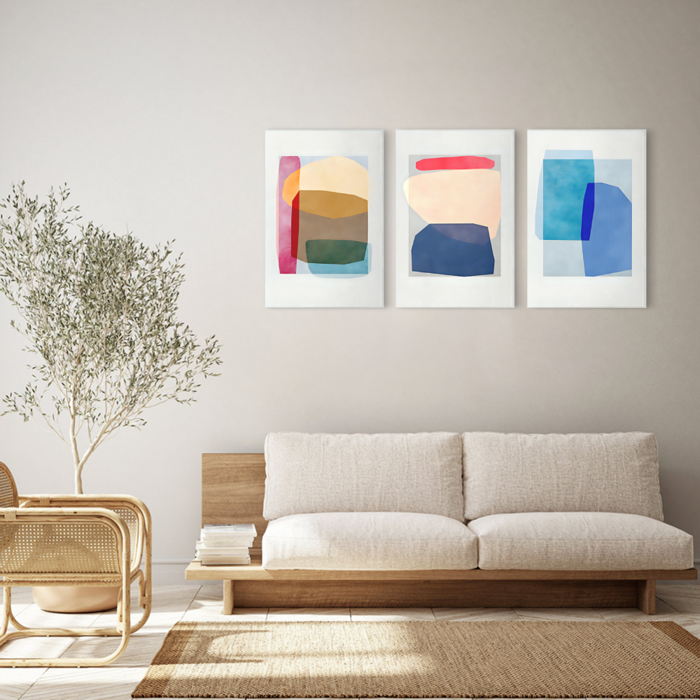 Creative Color Block Pattern,Triple Frameless Canvas Painting