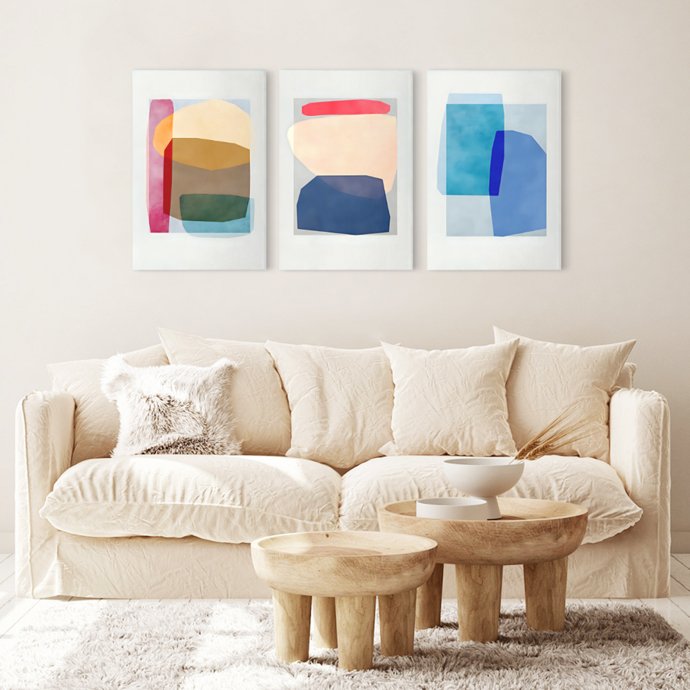 Creative Color Block Pattern,Triple Frameless Canvas Painting