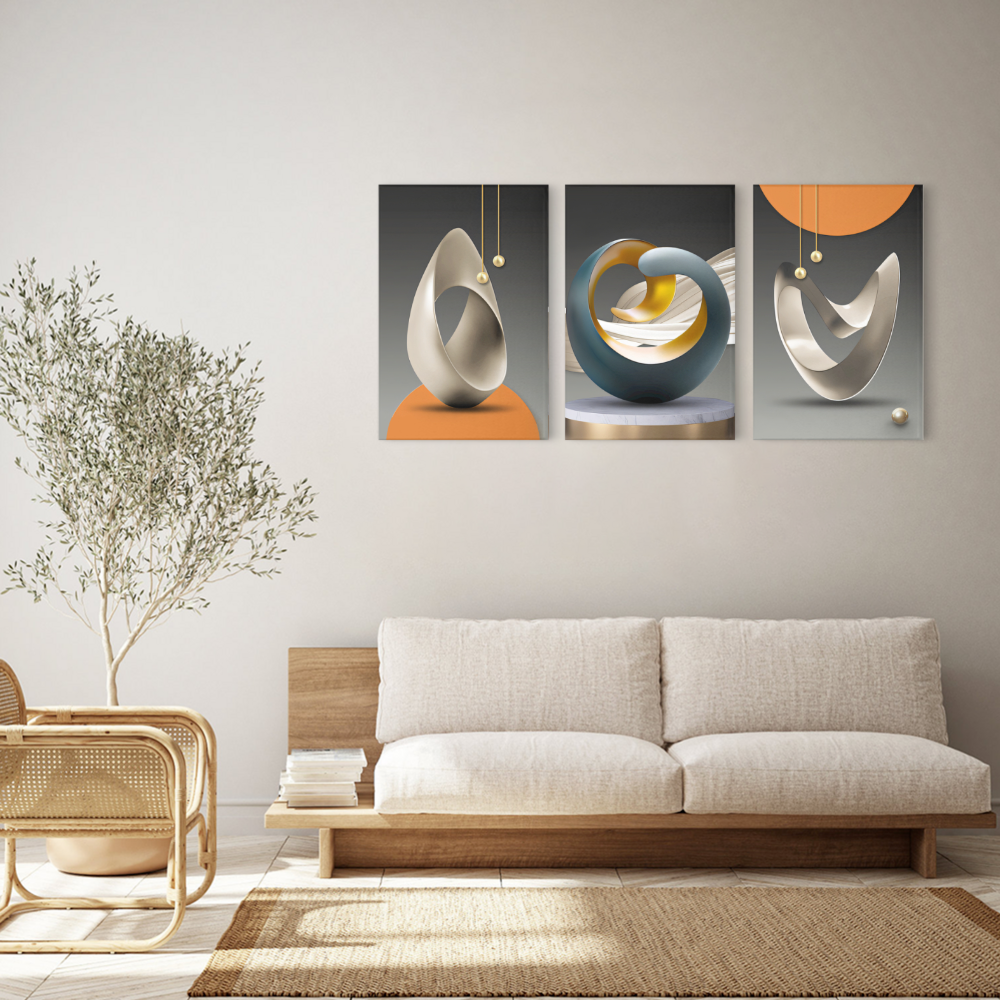 Modern Minimalist Decoration,Triple Frameless Canvas Painting.