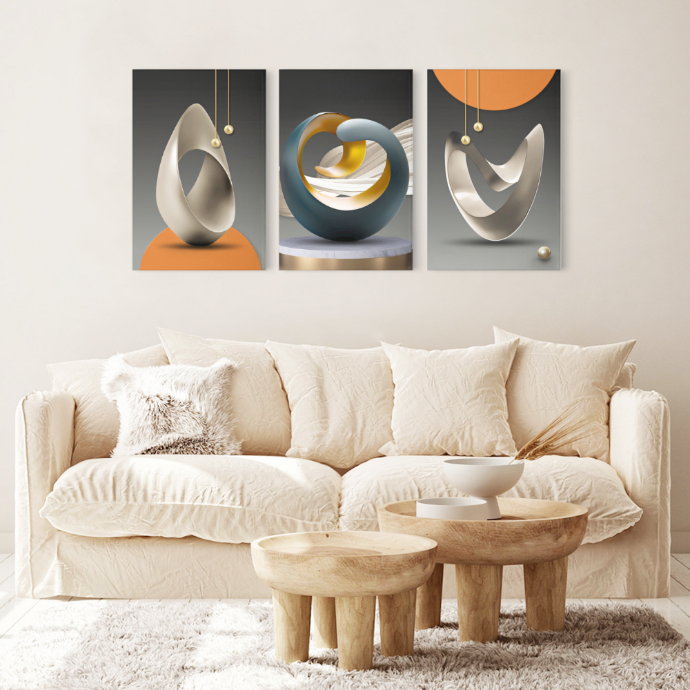 Modern Minimalist Decoration,Triple Frameless Canvas Painting.