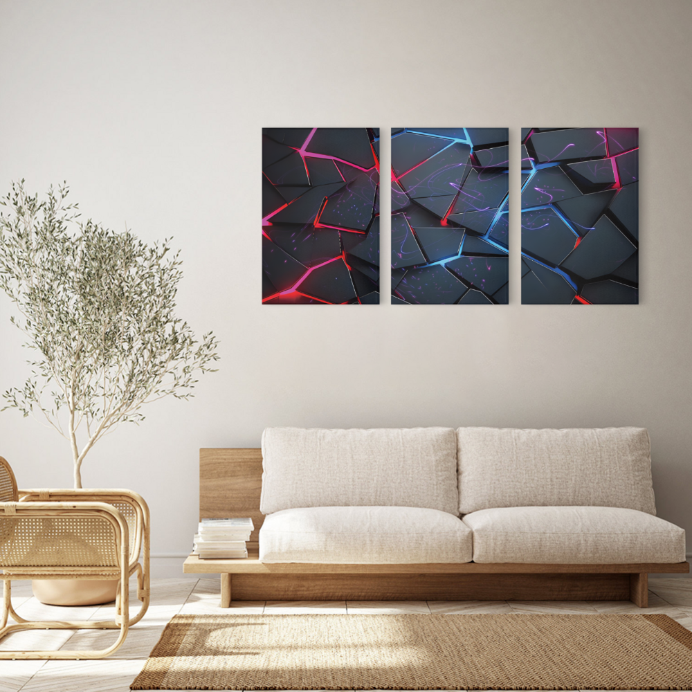 Blocky Technology Style,Triple Frameless Canvas Painting