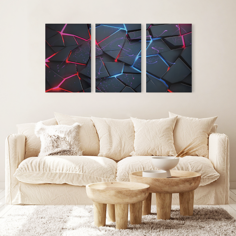 Blocky Technology Style,Triple Frameless Canvas Painting