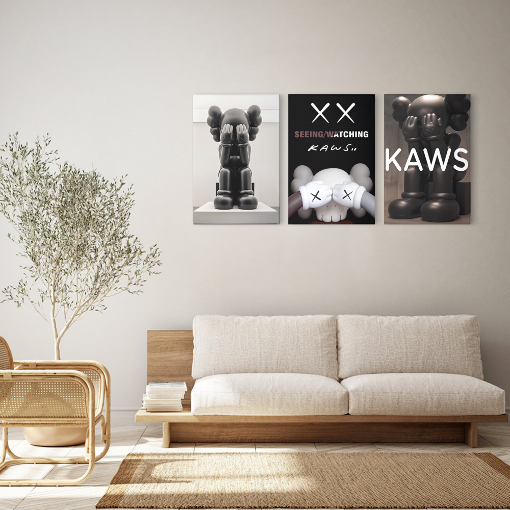 Cute Bear Covering Face,Triple Frameless Canvas Painting.